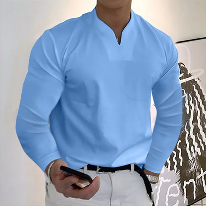 👔🔥Pánské sportovní tričko z bavlny s dlouhými rukávy a výstřihem do V