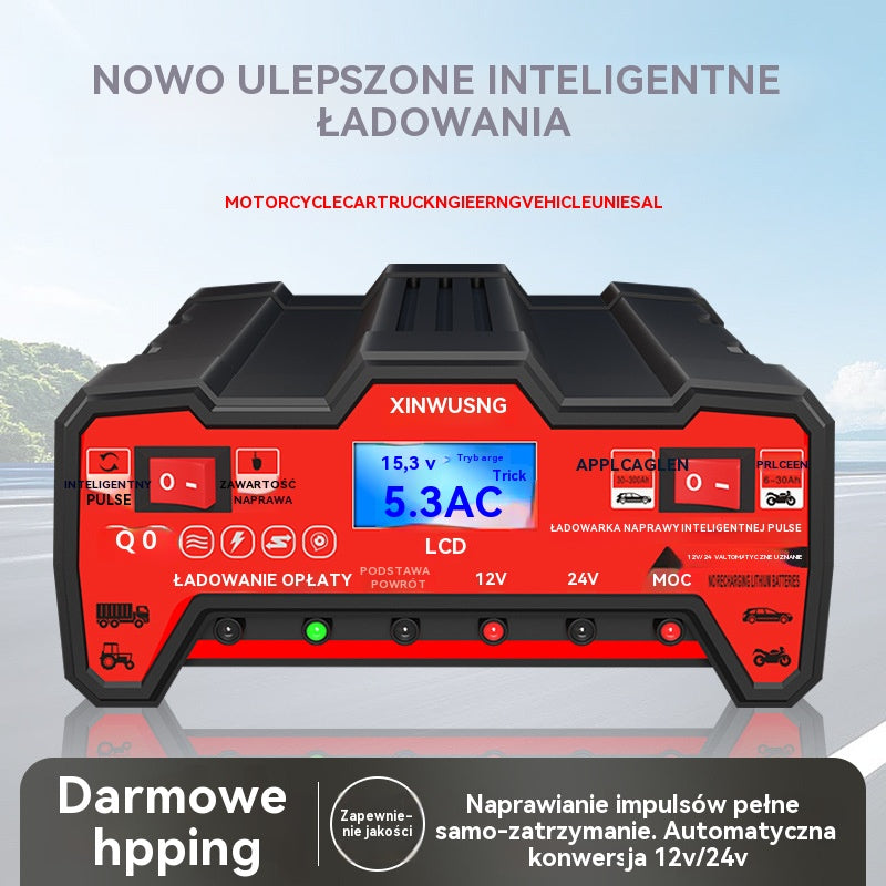 🔥🚗Ładowarka akumulatora samochodowego 12V24V czysta miedź akumulator motocyklowy w pełni automatyczna ładowarka w pełni inteligentny typ naprawy - 4199574