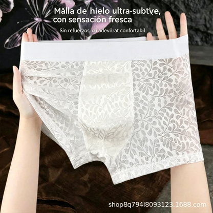 【L-4XL】Ropa interior de malla de seda helada para hombre, talla grande, transpirable.