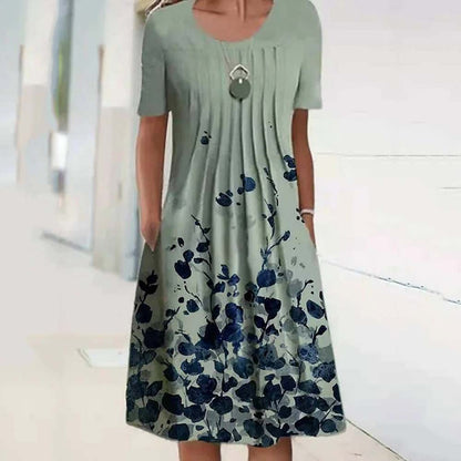 🔥【45 OFF%】🌸🦋Nové dámské šaty s kulatým výstřihem a potiskem（S-3XL）.