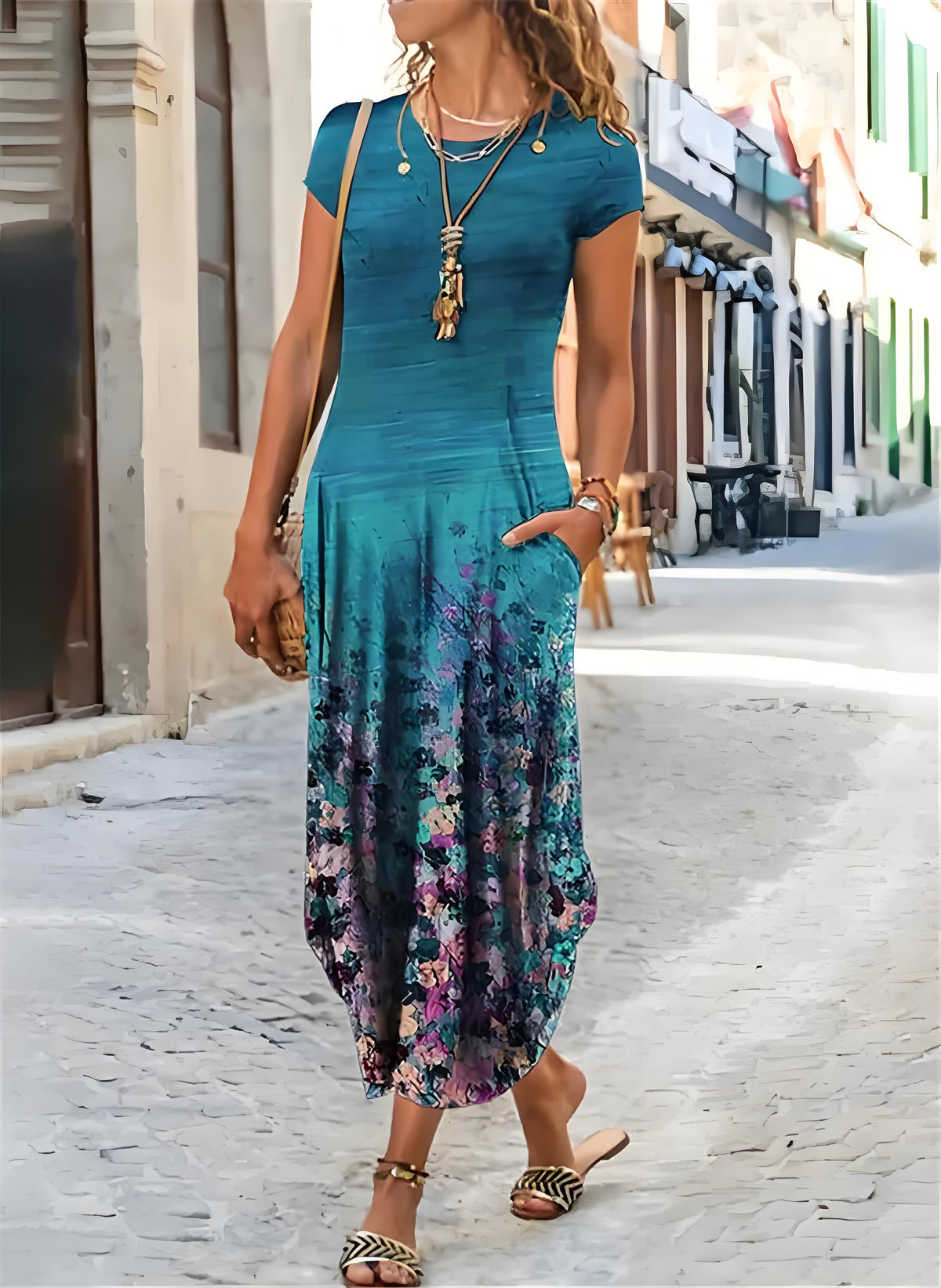 🌸【S-3XL】Nové jarní 2025 dámské stylové elegantní dlouhé šaty s potiskem-3943486