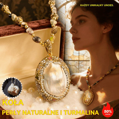 🔥【Promocja z ogniskiem!】 Ozdoba na kołnierz w stylu baroku z naturalnymi perłami i turmaliną-4165845