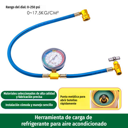 🔧❄️ Manguera de recarga de refrigerante AC R134a con manómetro – Antifugas, fácil de leer y compatible con coches, camiones o aire acondicionado doméstico – Recarga DIY segura 🚗