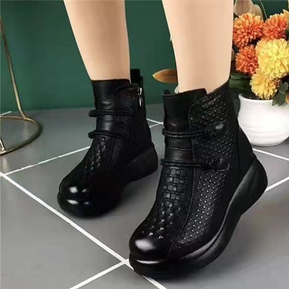 【35-40】2025 Νέες γυναικείες ζεστές χειμερινές μπότες, δερμάτινες, με φερμουάρ στο πλάι-4143089