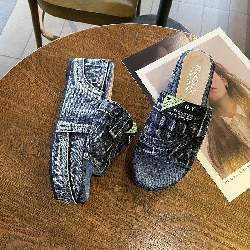 🔥Nové a horúce produkty🔥【35-42】Elegantné denimové sandále na kline 729-3354