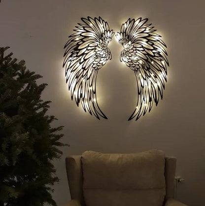 Andělská křídla s led světly, kovové nástěnné umění-4143056