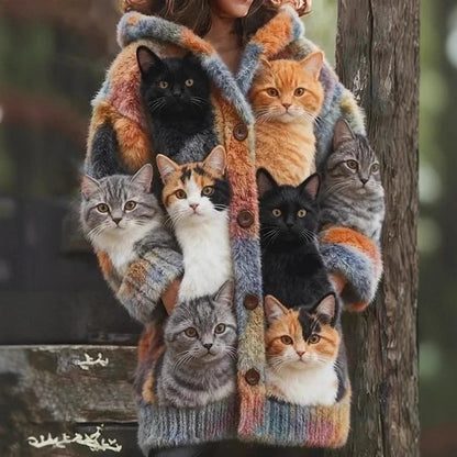 🔥🐾Abrigo con capucha para mujer, elegante y adorable, con estampado de animales, ideal para otoño e invierno 🧥✨