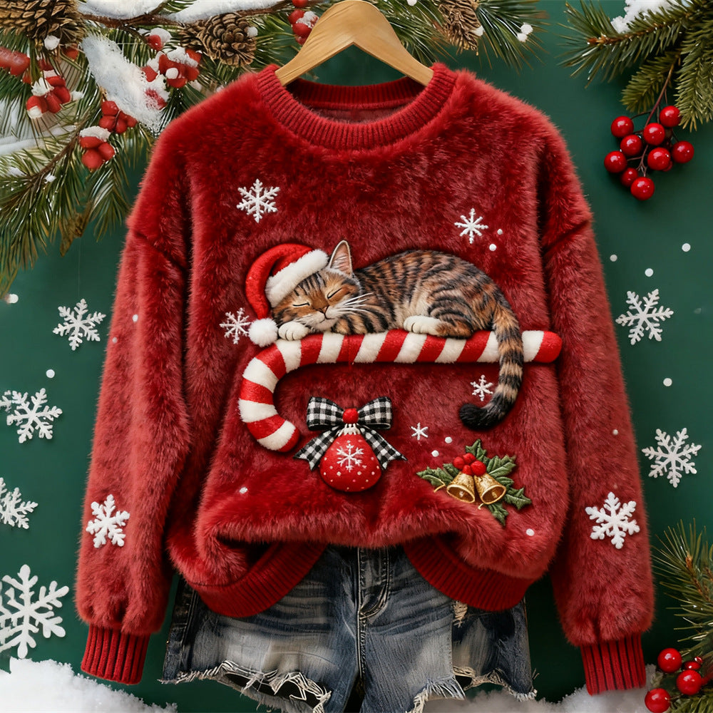 🎄❄️Γυναικείο χριστουγεννιάτικο πουλόβερ από φανέλα με εξαιρετική εκτύπωση