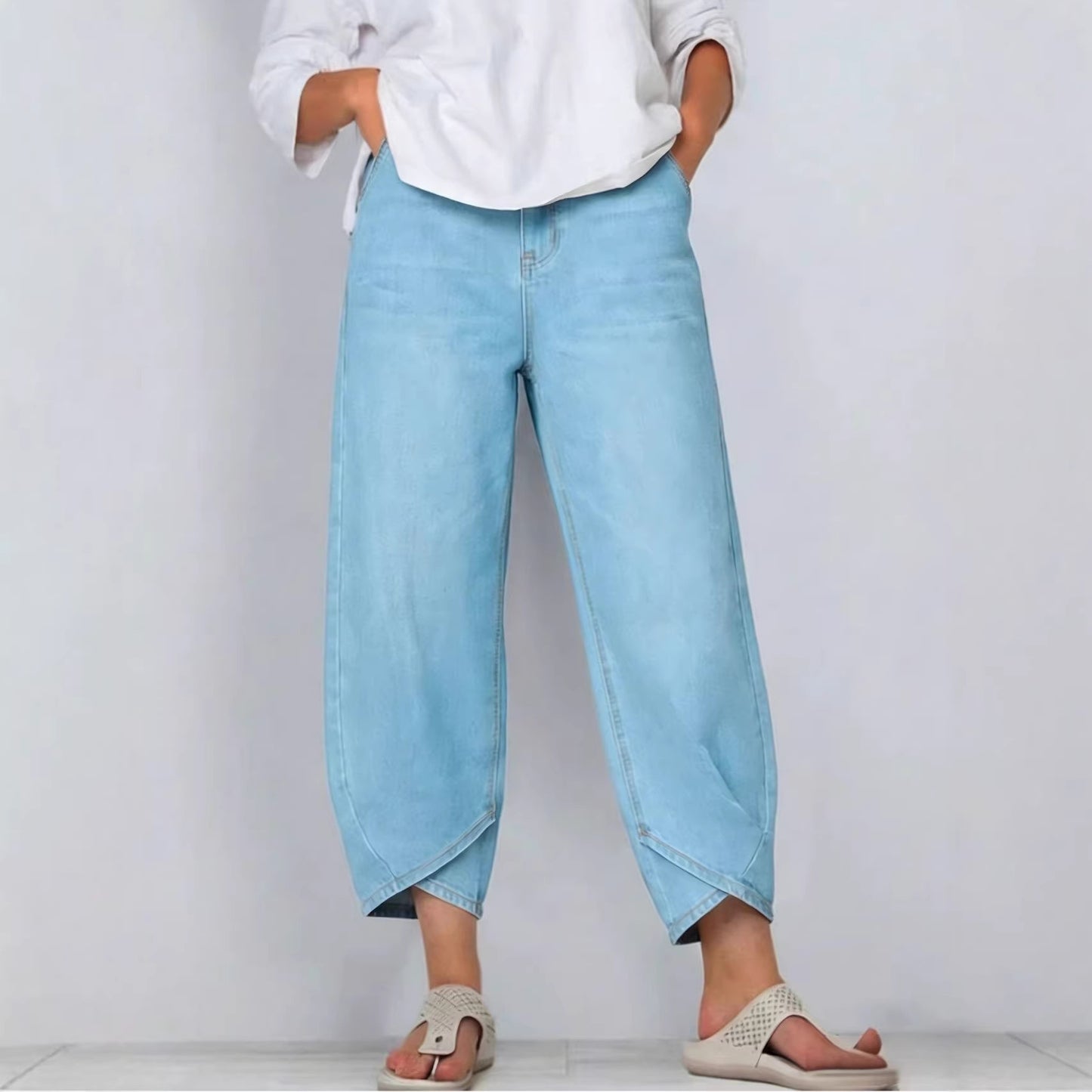 👖【Vylepšený denim, měkký a prodyšný】 módní volné džíny pro volný čas