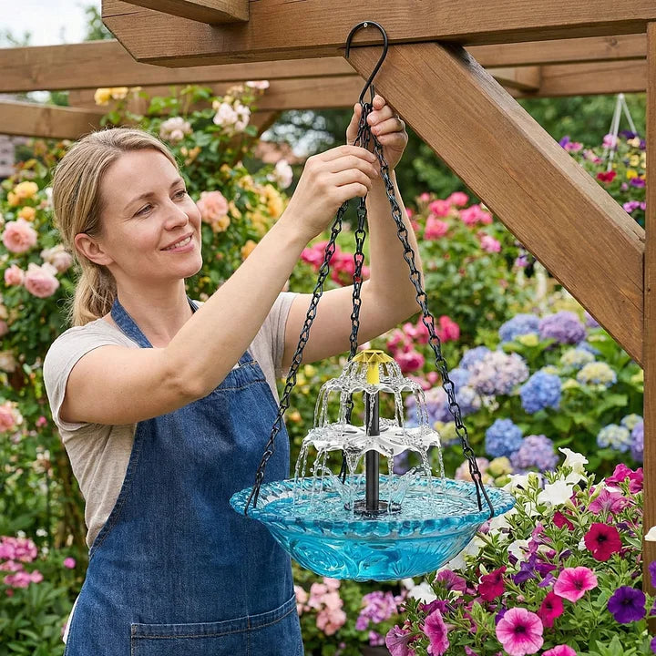 🔥🔥 50% de descuento – Fuente colgante solar para baño de pájaros con estilo cascada