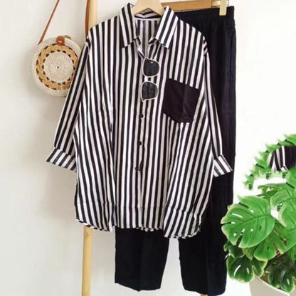 🌸【S-5XL】 Ležérní jarní pruhovaný dvoudílný oblek