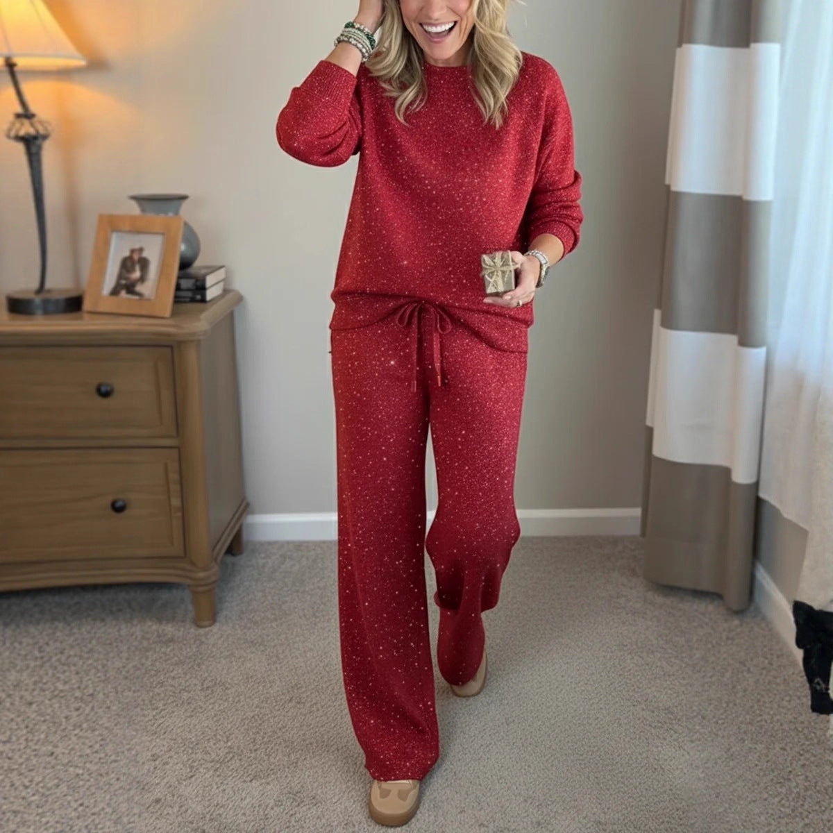 📢📢50% zniżki!🔥Kobiecka zestawka 2-elementowa, która obejmuje sweter z paska i spodnie-4176717