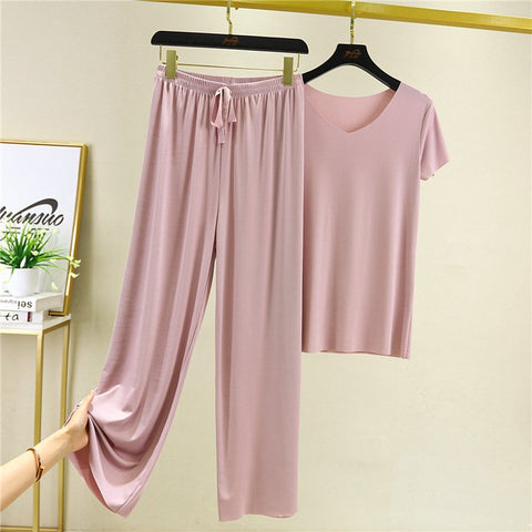 🔥VENTA CALIENTE 50% DE DESCUENTO🔥Productos de seda suave❤️Manga corta + pantalones anchos ❤️Conjunto de dos piezas