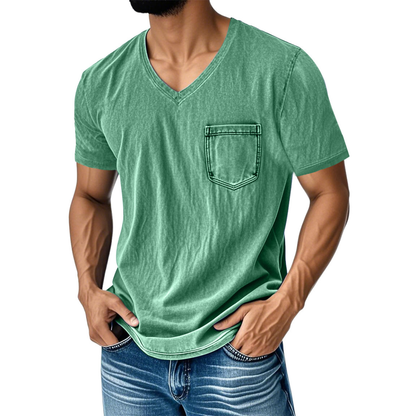 👔 Έκπτωση 50%🔥【40-120 kg】Ανεπίσημο, φαρδύ τζιν μπλουζάκι με V λαιμόκοψη και κοντά μανίκια για άνδρες ✅️Πληρωμή κατά την παράδοση ✅️2 προϊόντα με έκπτωση 70%