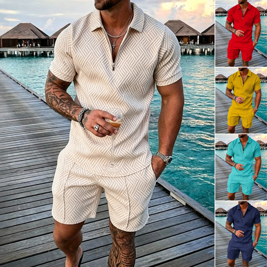 😎 50% de descuento🔥【Camiseta + Pantalones】 (40-130 kg) Conjunto de polo con cremallera y estampado 3D para hombre ✅️Pago contra entrega ✅️2 artículos con un 70% de descuento
