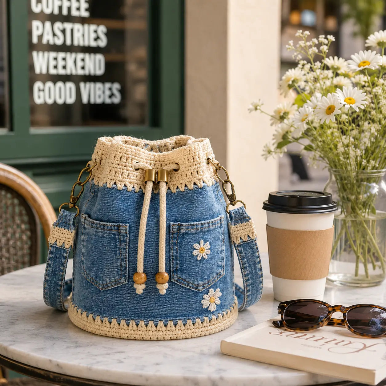 Un bolso de mezclilla trenzada de estilo bohemio que complementará cualquier atuendo ✨
