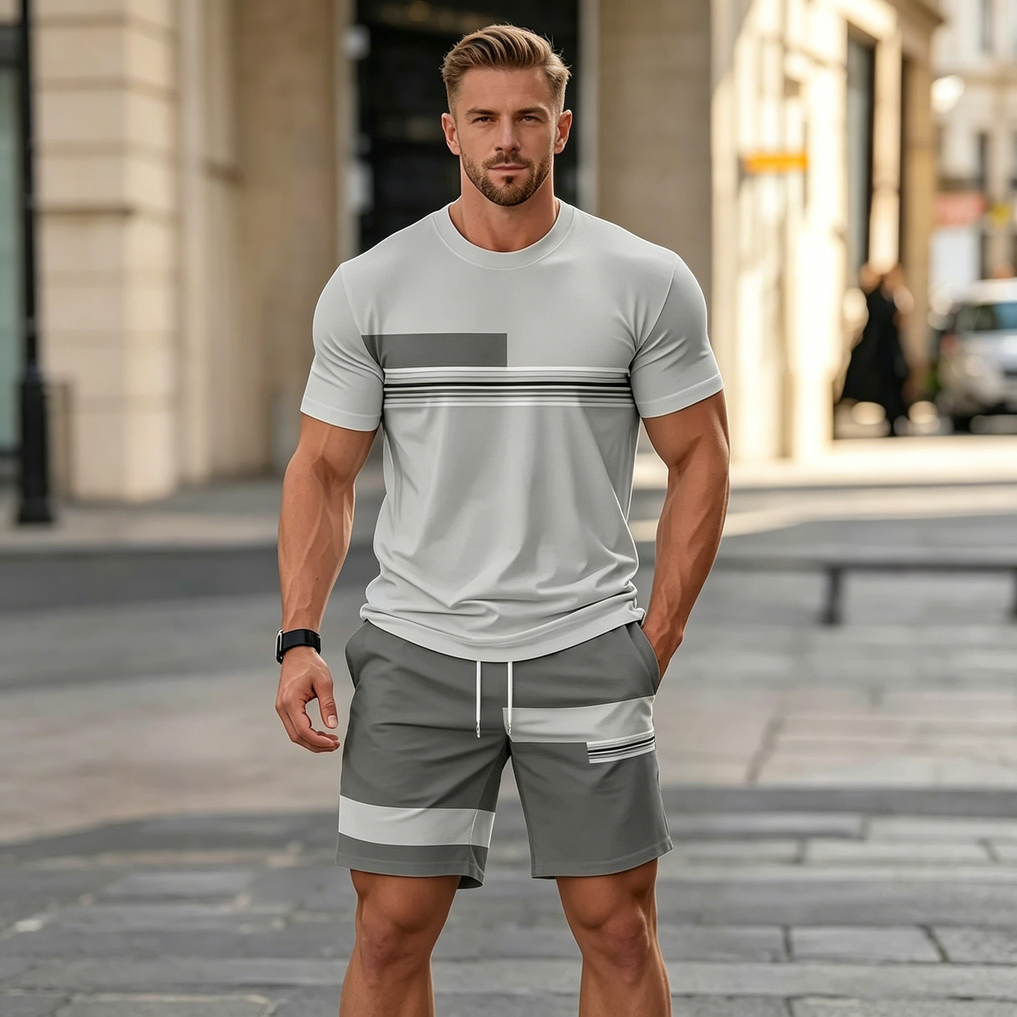 ✨【Pago contra entrega】Conjunto deportivo de verano de 2 piezas para hombre: cómoda camiseta de manga corta y pantalones cortos para el día a día y para estar en casa.