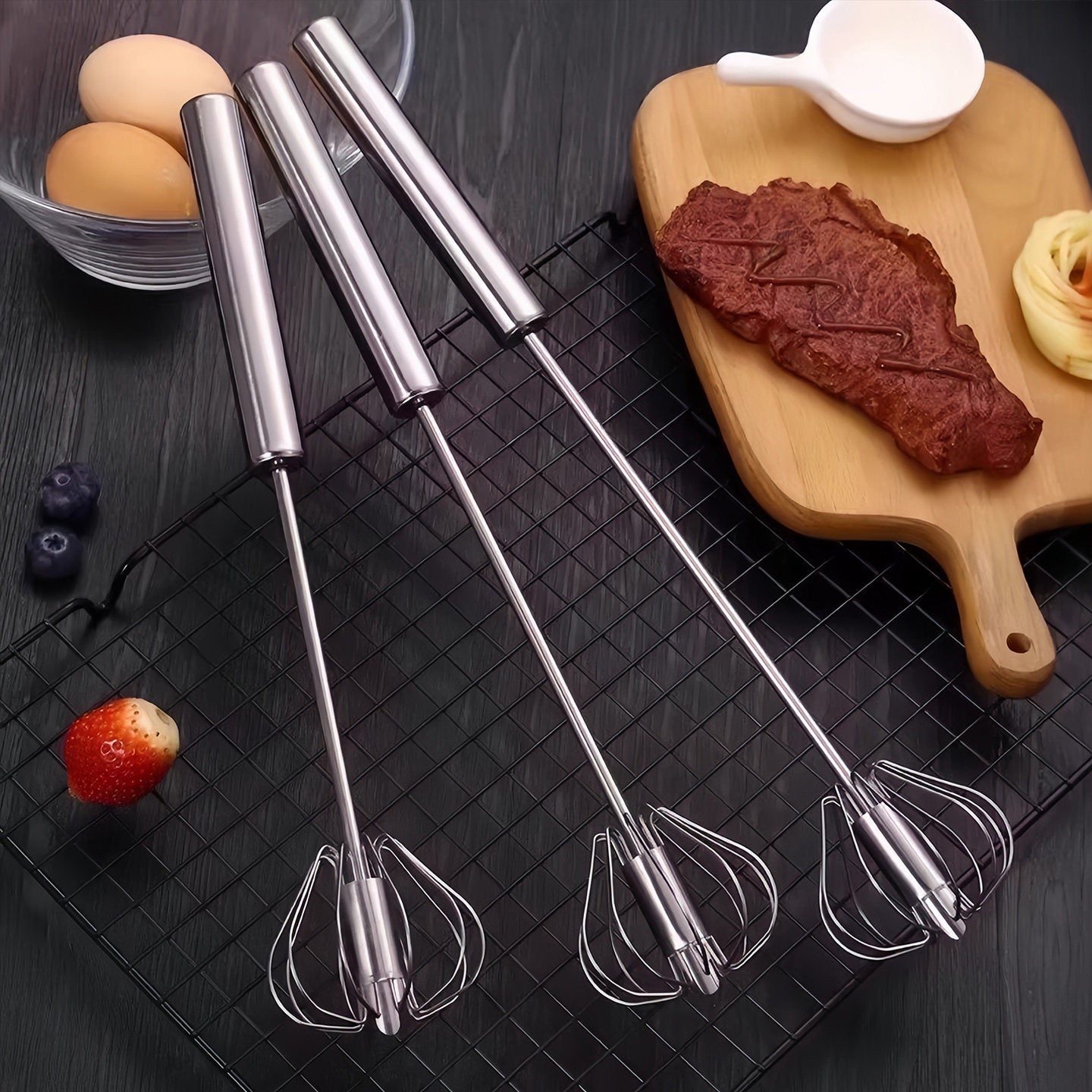 26€【 Conjunto de 2 piezas】Batidor de huevos semiautomático de acero inoxidable