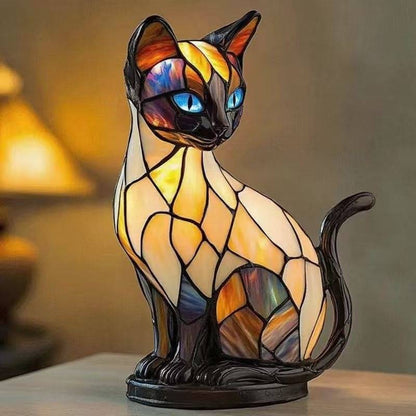 🐱Lampa stołowa w kształcie kota, retro lampka nocna wykonana z kolorowej żywicy, z motywem kota - 4221624