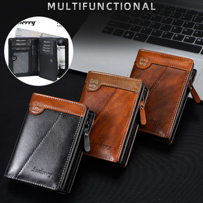 Nueva billetera con cremallera estilo retro de primera calidad para hombre con función antirrobo RFID.