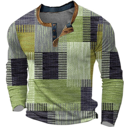 🌴🌈【S-4XL】👔😍 Νέα συλλογή ανδρικών πουκάμισων με τύπωμα, μακριά μανίκια, χαλαρό στυλ Henry, διαθέσιμα σε διάφορα χρώματα