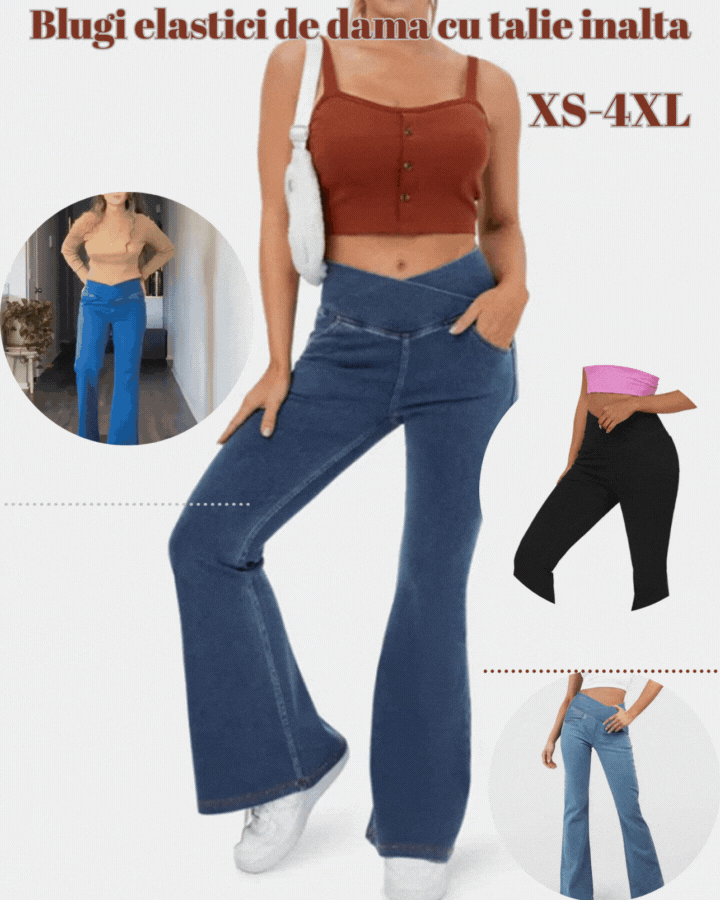 👖【XS-4XL】Дамски еластични дънки с висока талия_4121048