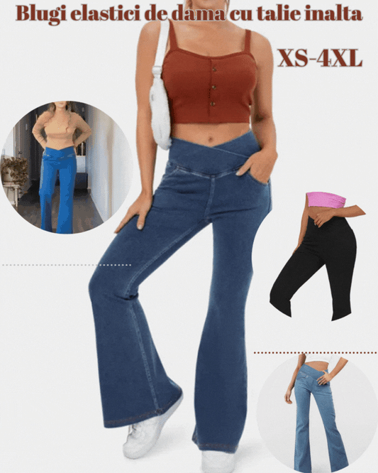 👖【XS-4XL】Дамски еластични дънки с висока талия_4121048