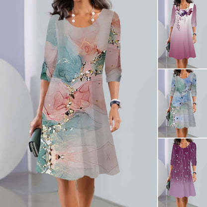 【S-3XL】🍂🍂Midi šaty s dlouhým rukávem a kulatým výstřihem, nový podzimní potisk-3984790