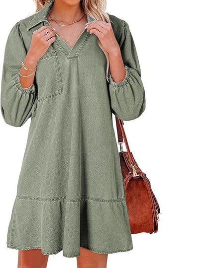 🔥🥰【S-3XL】🔥Nové volné džínové šaty s výstřihem do V