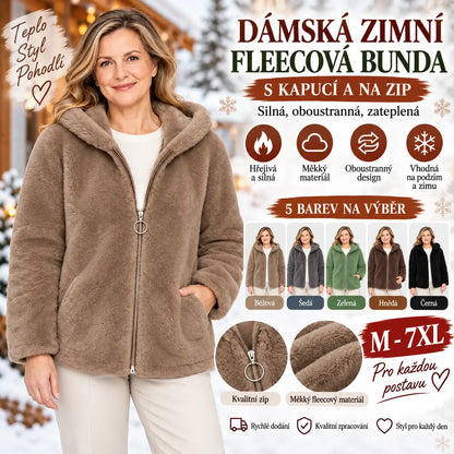 【M-7XL】Dámská zimní fleecová bunda – silná, oboustranná, s kapucí, zateplená, na zip