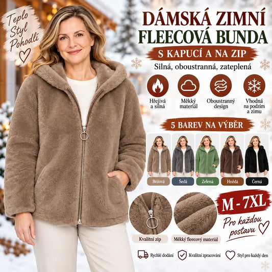 【M-7XL】Dámská zimní fleecová bunda – silná, oboustranná, s kapucí, zateplená, na zip