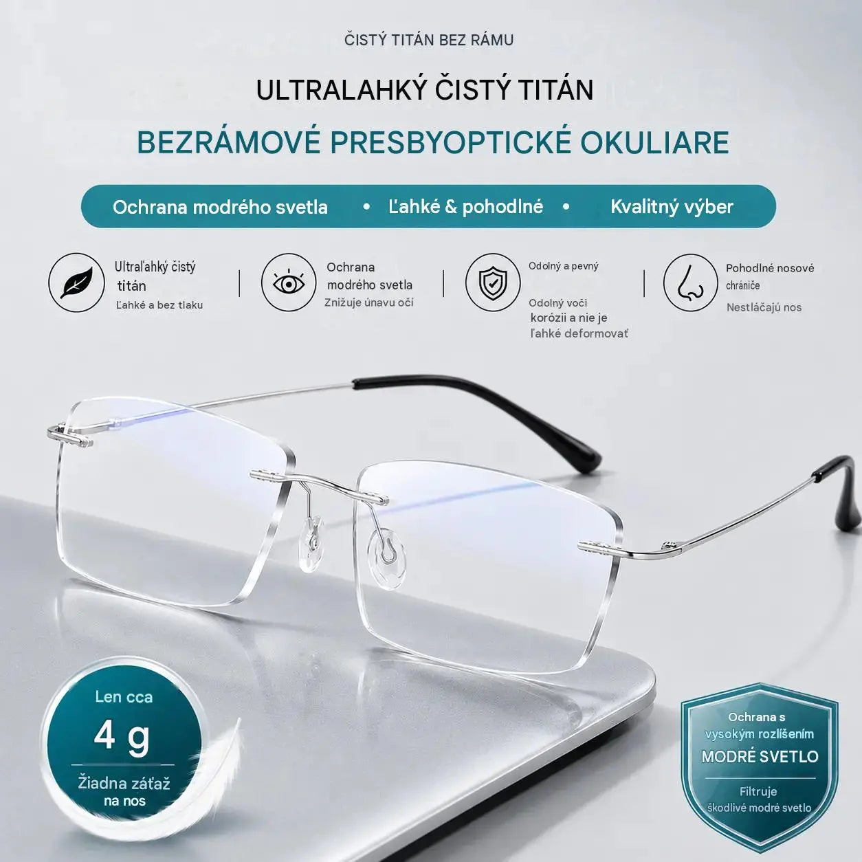 Vysoce kvalitní, ultralehké, bezrámové, profesionální brýle s vysokým rozlišením a ochranou proti modrému světlu - unisex