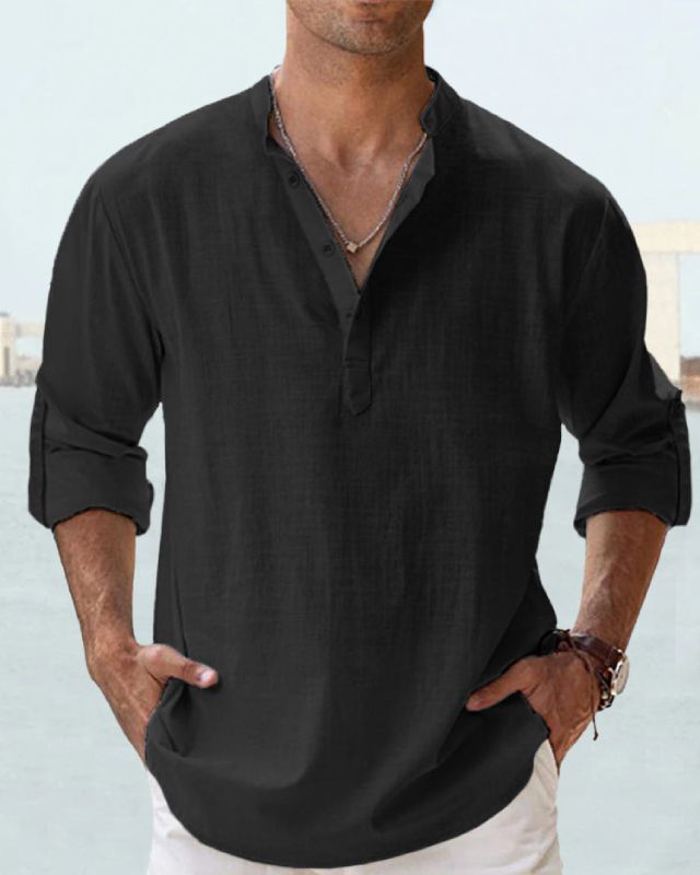💥【S-5XL】Camisa de manga larga para hombre de algodón y lino.