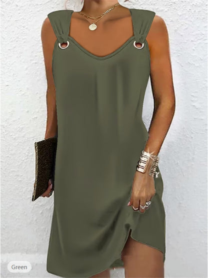 💜🤍【S-2XL】Vestido de primavera/verano 2026 sin mangas con cuello en V y botones metálicos