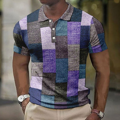 💥👕2026【S-5XL】Nové pánské kostkované pruhované polo tričko z bavlny a lnu