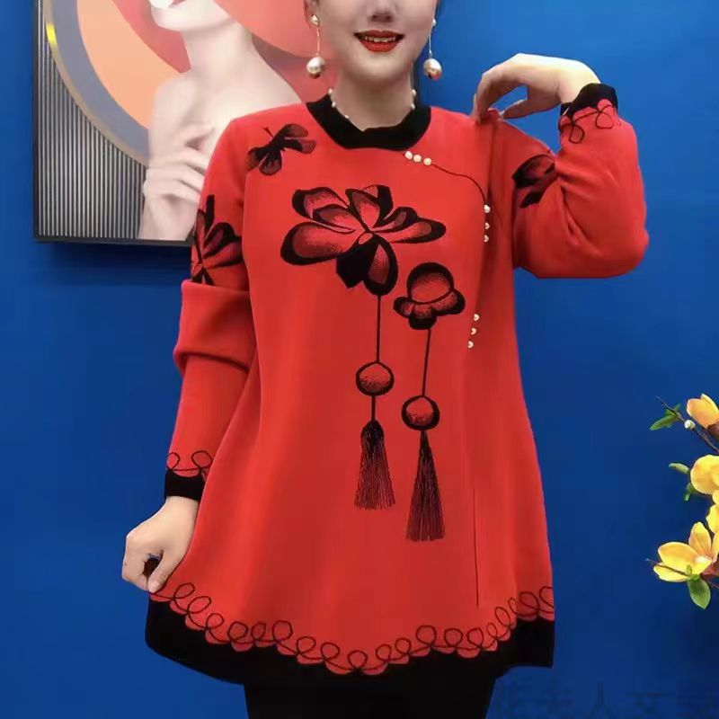 🍁🍂【M-5XL】2025 Nová podzimní zimní móda Pletené topy s potiskem