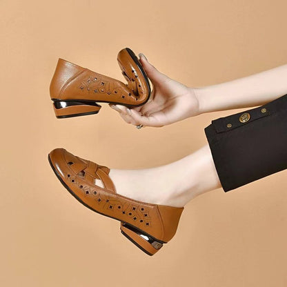 🥰Precio más bajo por tiempo limitado💞【35-40】Nuevos zapatos de mujer de piel auténtica con punta redonda y tacón bajo