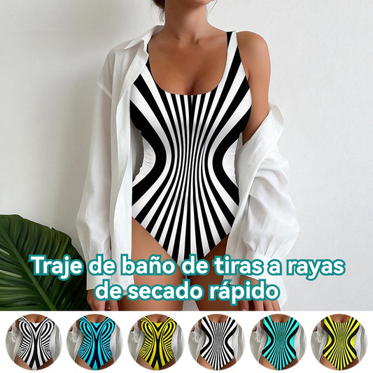【😍S~6XL】Sexy rayas traje de baño de una sola pieza