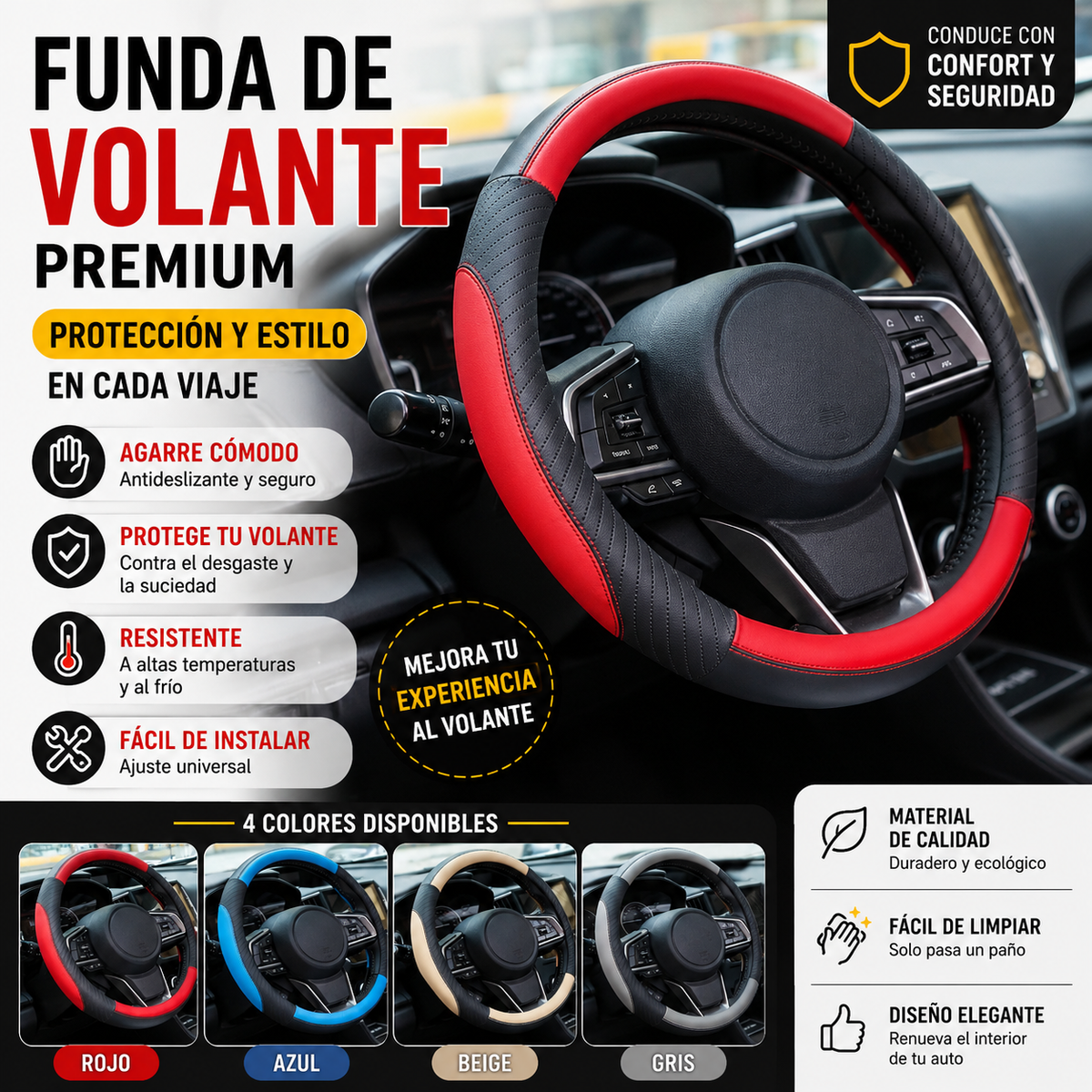 🔥Funda de volante de cuero genuino - Funda universal para volante de coche, antideslizante, duradera-4309946