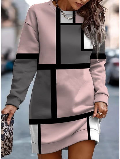 🔥🔥👗Nové svetrové šaty s kulatým výstřihem na podzim a zimu 2025 s barevným potiskem