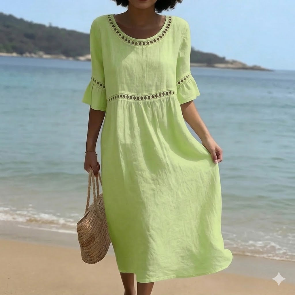 不投【Producto nuevo, 50% solo hoy!!】💎2026 Alta calidad💎【S-3XL】Vestido de mujer de algodón y lino, con mangas abullonadas, transpirable, suave y cómodo