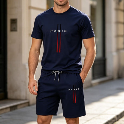【Pago contra entrega】Conjunto deportivo de verano de 2 piezas para hombre: cómoda camiseta de manga corta y pantalones cortos para uso diario y en casa.