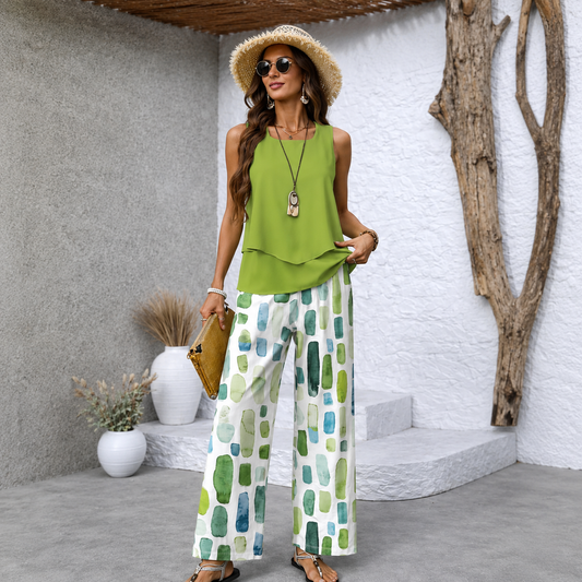 【S-3XL】VERDALISSE | Conjunto Fresco Brisa de 2 Piezas | Set de Verano Ligero y Elegante Multicolor