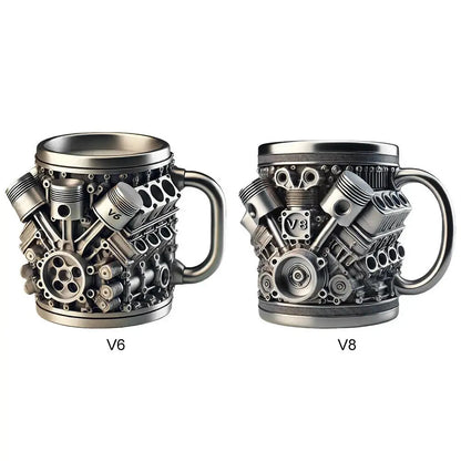 🎁☕  Taza de café de acero inoxidable Creative Engine V6V8, diseño mecánico