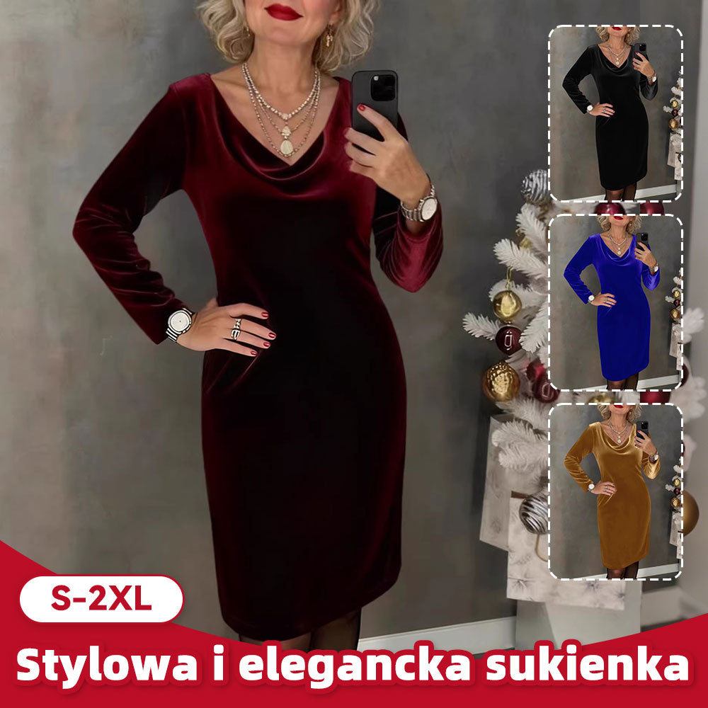 ✨ Sukienka z weluru 2026 | Długie rękawy | Seksuacyjny & Elegancki Styl ✨ - 4202347