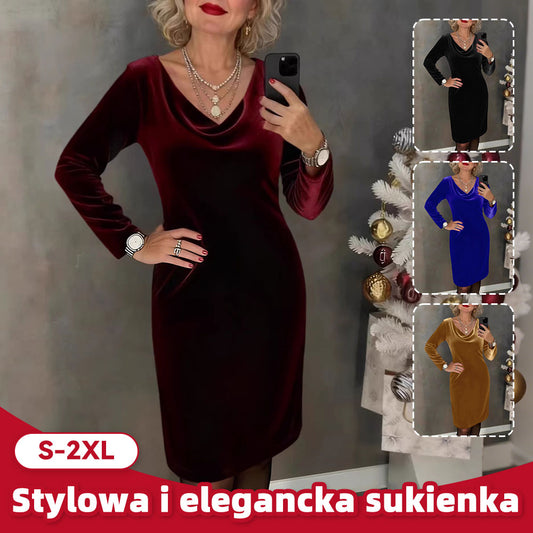 ✨ Sukienka z weluru 2026 | Długie rękawy | Seksuacyjny & Elegancki Styl ✨ - 4202347