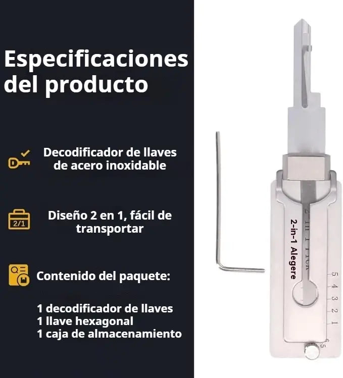 🔧🔑 Herramienta 2 en 1 para leer dientes y duplicar llaves con precisión – Diseño resistente y fácil de usar