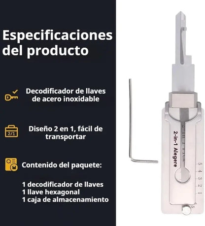 🔧🔑 Herramienta 2 en 1 para leer dientes y duplicar llaves con precisión – Diseño resistente y fácil de usar