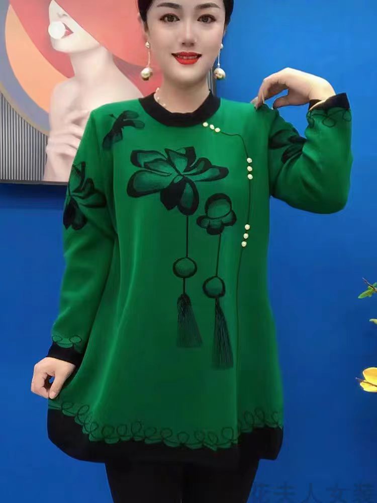 🍁🍂【M-5XL】2025 Nová podzimní zimní móda Pletené topy s potiskem