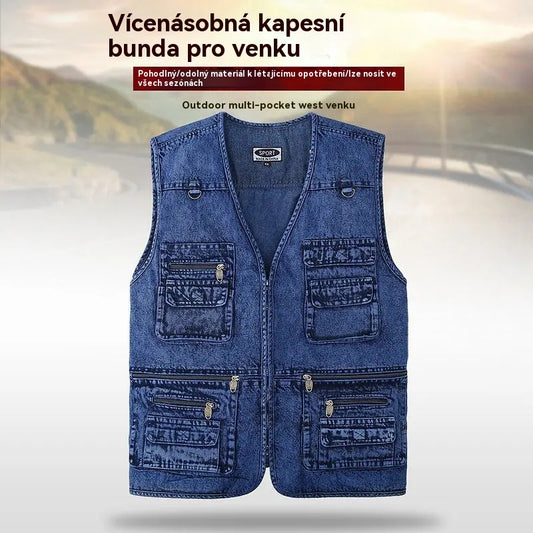 🔥【XL-7XL】Pánská džínová vesta s více kapsami, rok výroby 2025-4083288